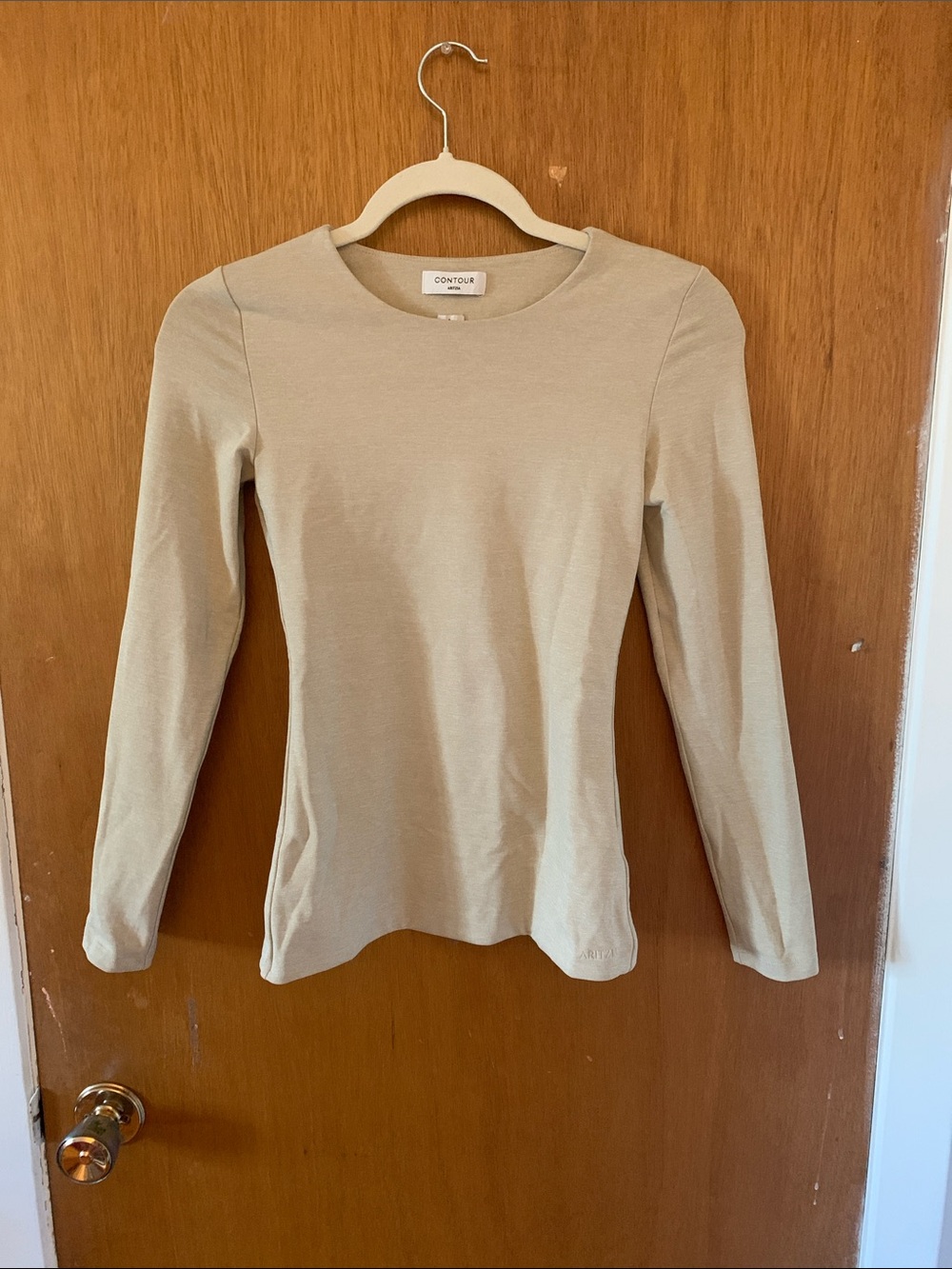 Aritzia Contour Long Sleeve Crewneck Top in Beige